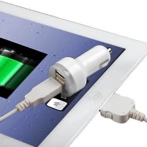 White Dual USB Universal Adapter Car Charger - Picture 2 of 11